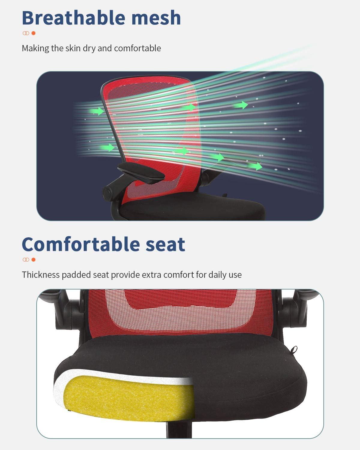 image:imageHome Office Chair Ergonomic Desk Chair Mesh Computer Chair Swivel Rolling Executive Task Chair with Lumbar Support Arms Mid Back Adjustable Chair for Men Adults BlackRed