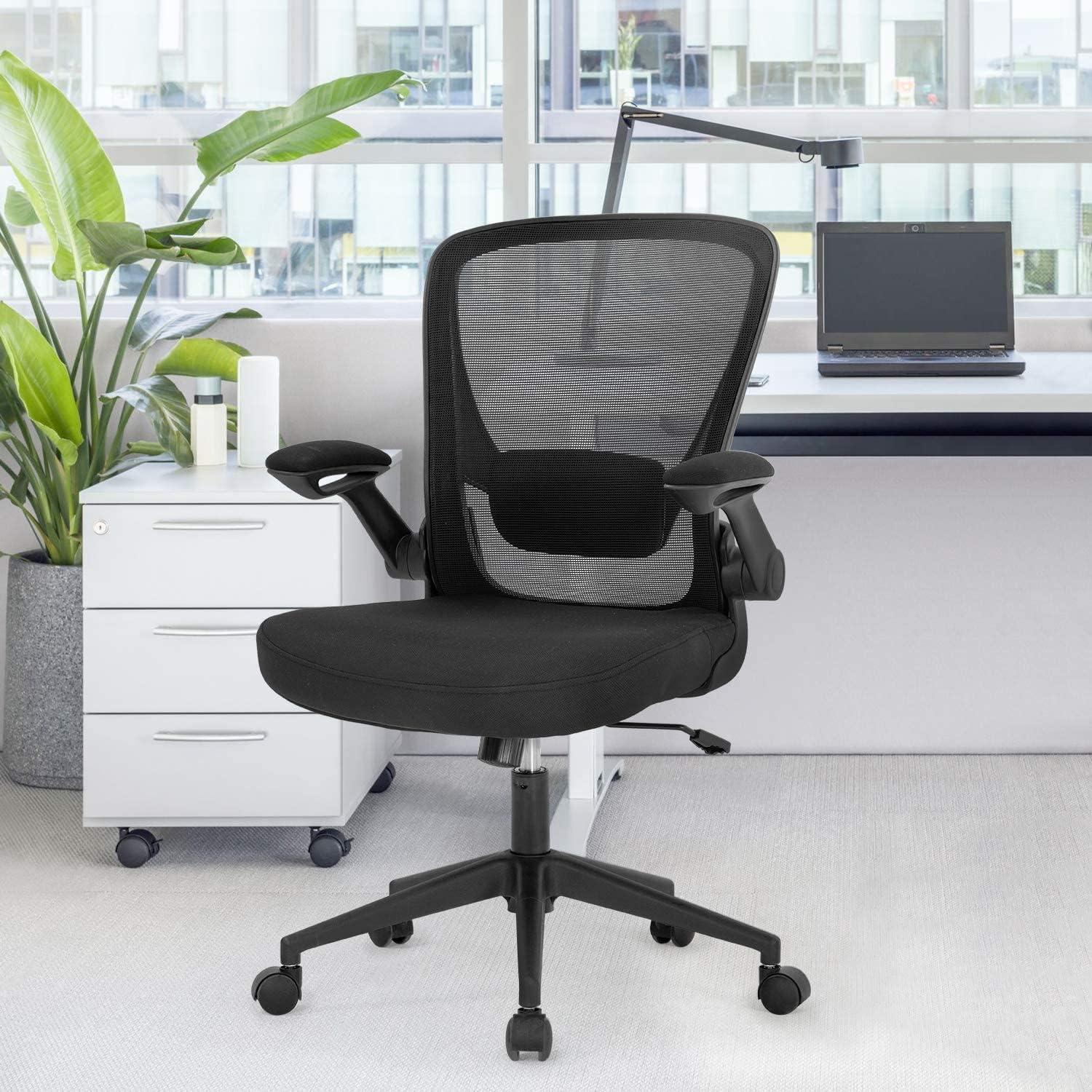 image:imageHome Office Chair Ergonomic Desk Chair Mesh Computer Chair Swivel Rolling Executive Task Chair with Lumbar Support Arms Mid Back Adjustable Chair for Men Adults BlackBlack