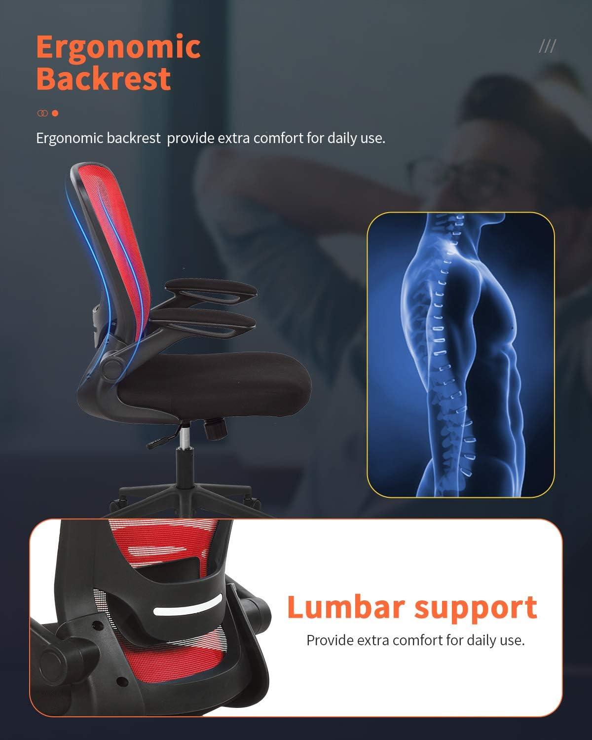 image:imageHome Office Chair Ergonomic Desk Chair Mesh Computer Chair Swivel Rolling Executive Task Chair with Lumbar Support Arms Mid Back Adjustable Chair for Men Adults BlackRed