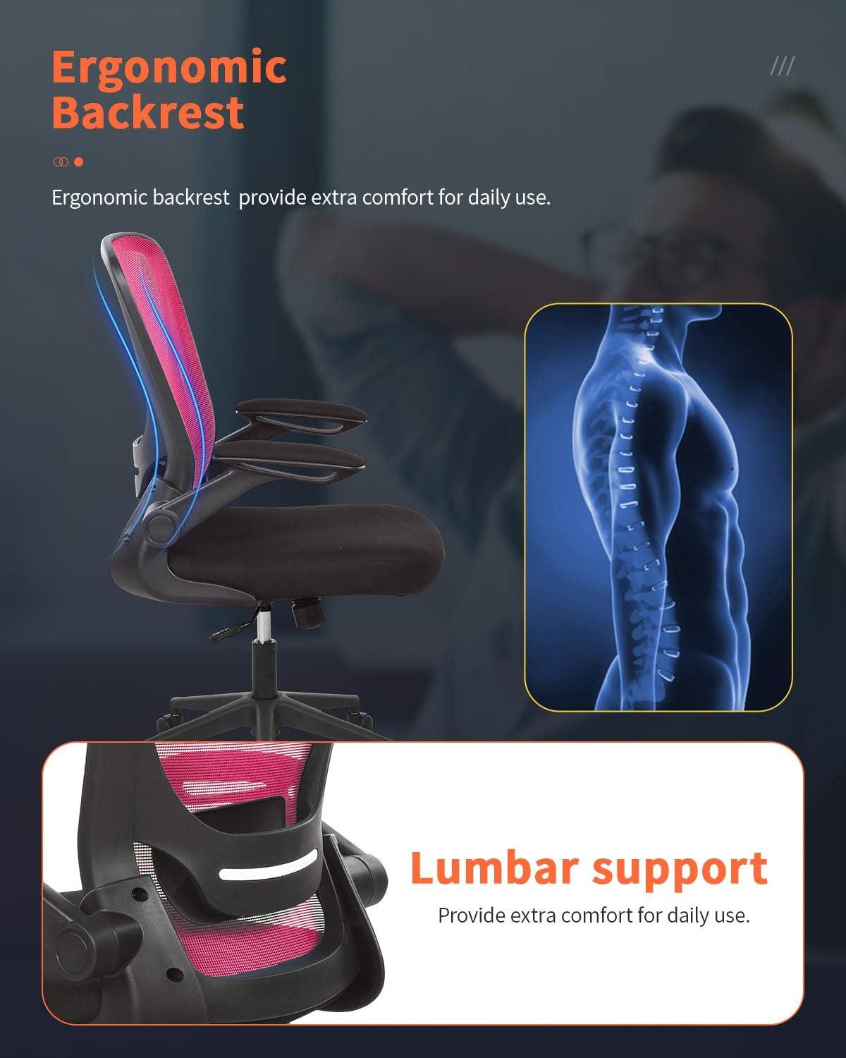 image:imageHome Office Chair Ergonomic Desk Chair Mesh Computer Chair Swivel Rolling Executive Task Chair with Lumbar Support Arms Mid Back Adjustable Chair for Men Adults BlackPink
