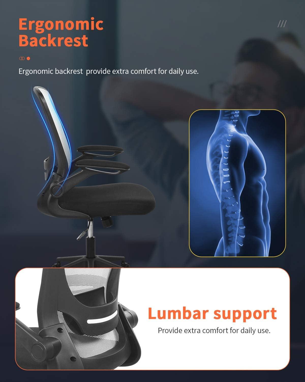 image:imageHome Office Chair Ergonomic Desk Chair Mesh Computer Chair Swivel Rolling Executive Task Chair with Lumbar Support Arms Mid Back Adjustable Chair for Men Adults BlackWhite