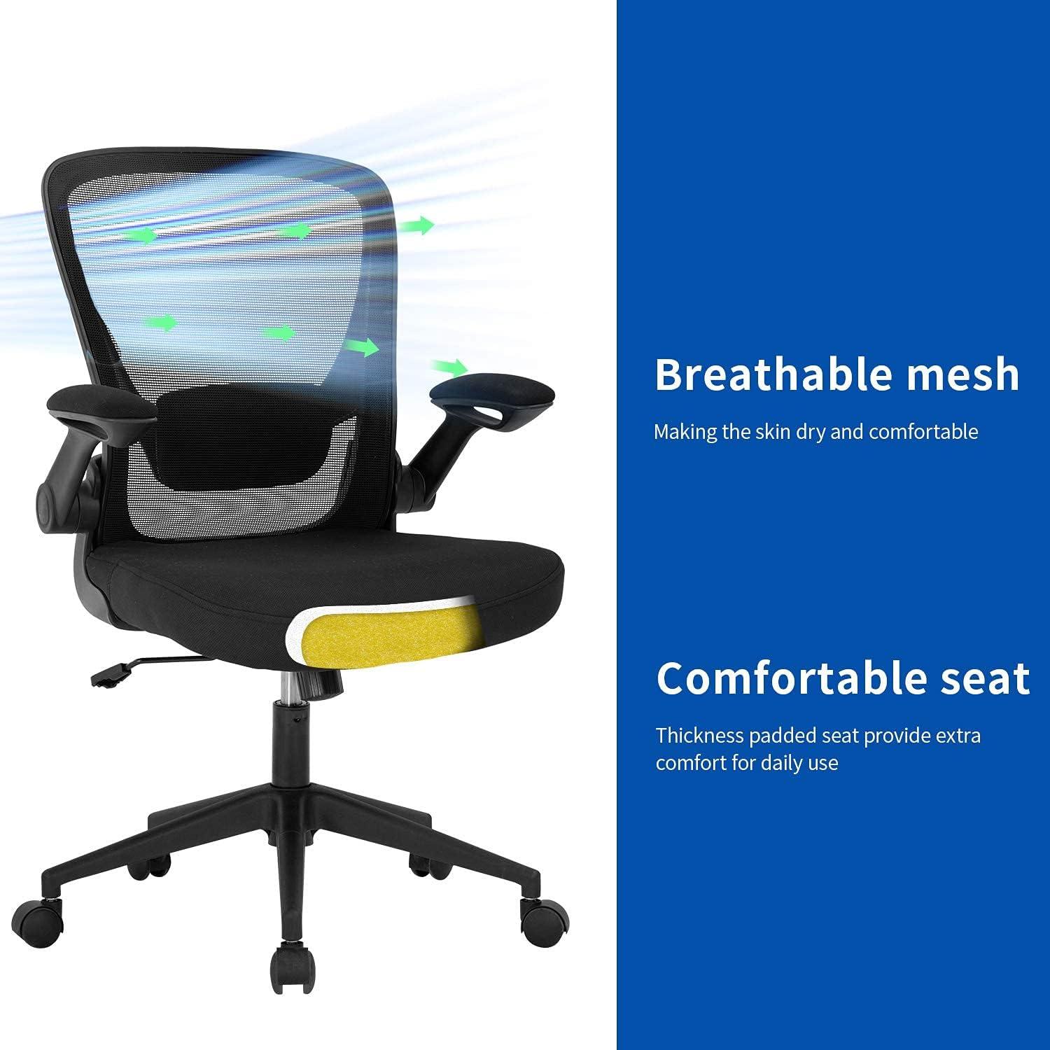 image:imageHome Office Chair Ergonomic Desk Chair Mesh Computer Chair Swivel Rolling Executive Task Chair with Lumbar Support Arms Mid Back Adjustable Chair for Men Adults BlackBlack