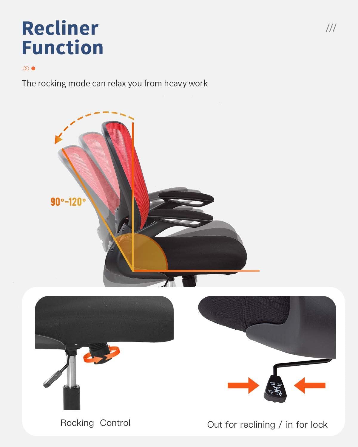 image:imageHome Office Chair Ergonomic Desk Chair Mesh Computer Chair Swivel Rolling Executive Task Chair with Lumbar Support Arms Mid Back Adjustable Chair for Men Adults BlackRed