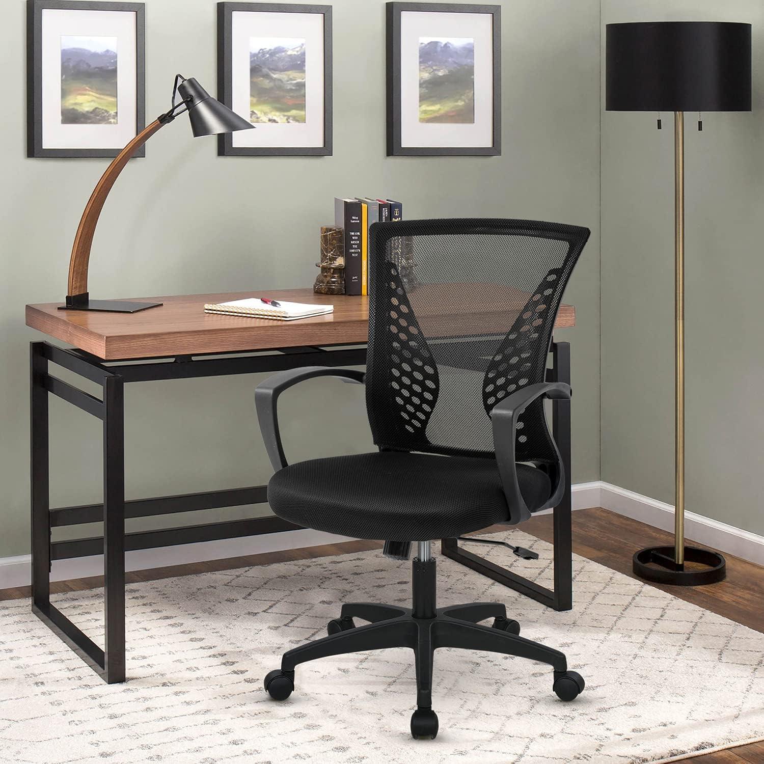 image:imageOffice Computer Mesh Chair Ergonomic Mid Back Swivel Rolling Desk Chair with Armrest Height Adjustable Lumbar Support x Black