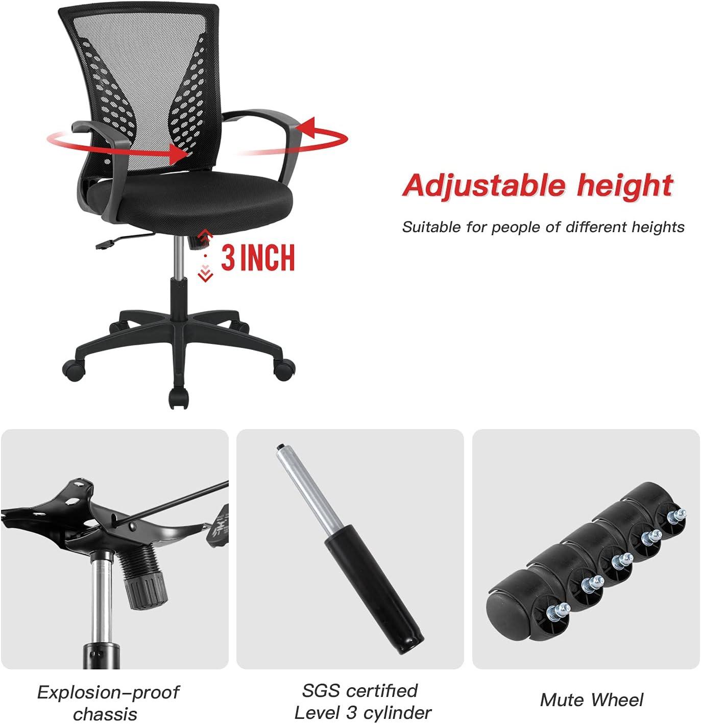image:imageOffice Computer Mesh Chair Ergonomic Mid Back Swivel Rolling Desk Chair with Armrest Height Adjustable Lumbar Support x Black