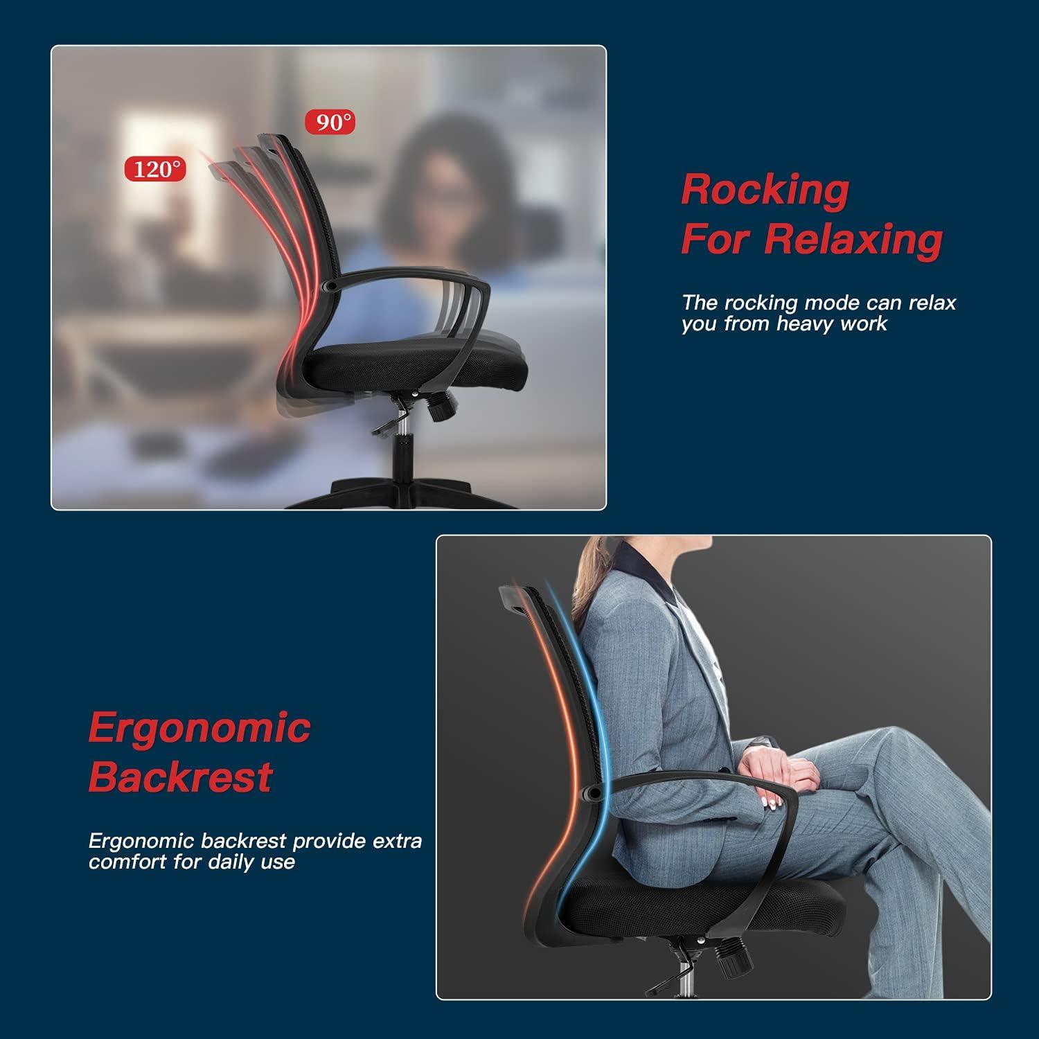 image:imageOffice Computer Mesh Chair Ergonomic Mid Back Swivel Rolling Desk Chair with Armrest Height Adjustable Lumbar Support x Black