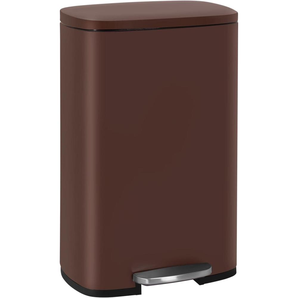 image:image13 Gallon50 L Garbage Can Kitchen Trash Can with Lid for Office Bedroom Bathroom Step Trash Bin FingerprintProof Brushed Stainless Steel 13 Gallon  50 LiterBrown