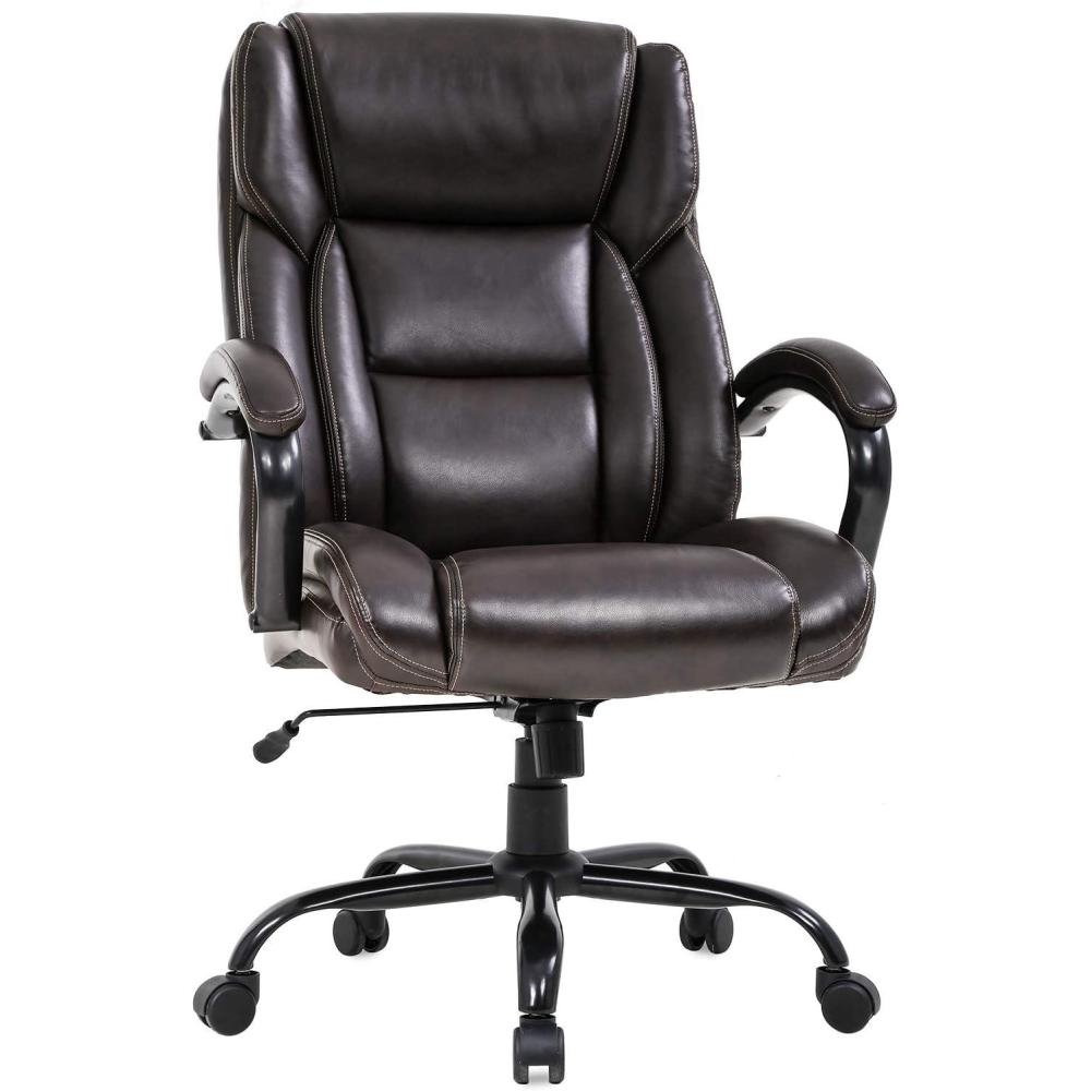 image:imageBestMassage Big and Tall Office Chair 500lbs Cheap Desk High Back PU Executive Ergonomic Computer Chair with Lumbar Support Headrest Swivel for Women Men AdultsBlackBrown