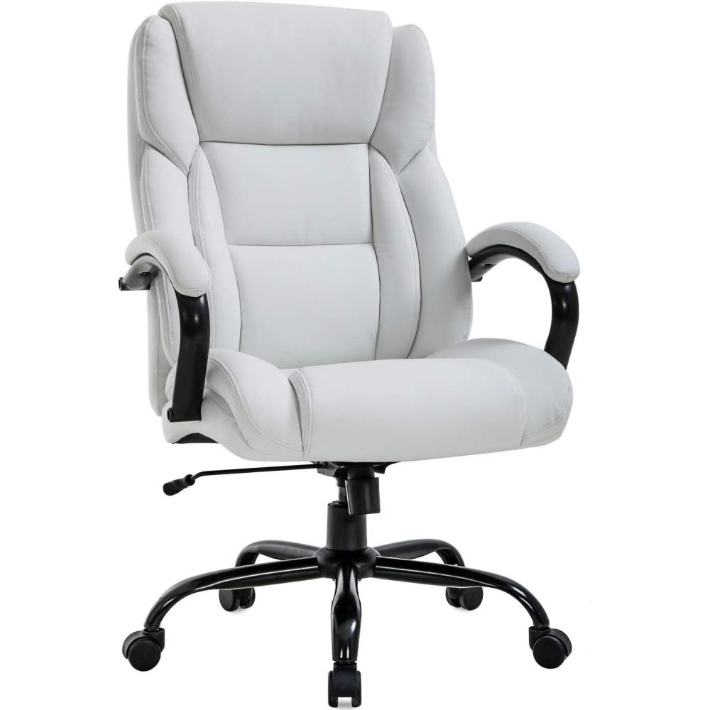 image:imageBestMassage Big and Tall Office Chair 500lbs Cheap Desk High Back PU Executive Ergonomic Computer Chair with Lumbar Support Headrest Swivel for Women Men AdultsBlackWhite