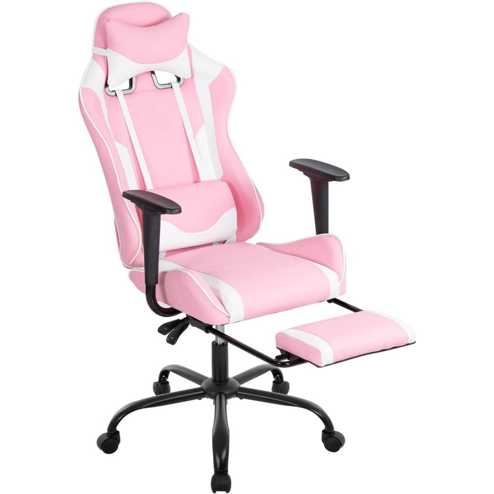 image:imageBestOffice  Ergonomic Gaming Chair  White  Reclining Computer Chair with Lumbar Support Headrest Pillow Adjustable Footrests  360 Swivel with Heavy Duty Wheels  for Home amp OfficePink