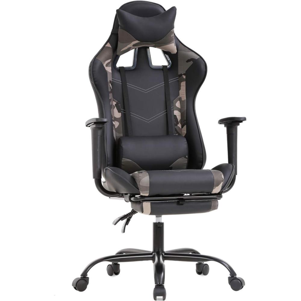 image:imageBestOffice Ergonomic Gaming Chair White Reclining Computer Chair with Lumbar Support Headrest Pillow Adjustable Footrests 360 Swivel with Heavy Duty Wheels for Home amp OfficeCamo