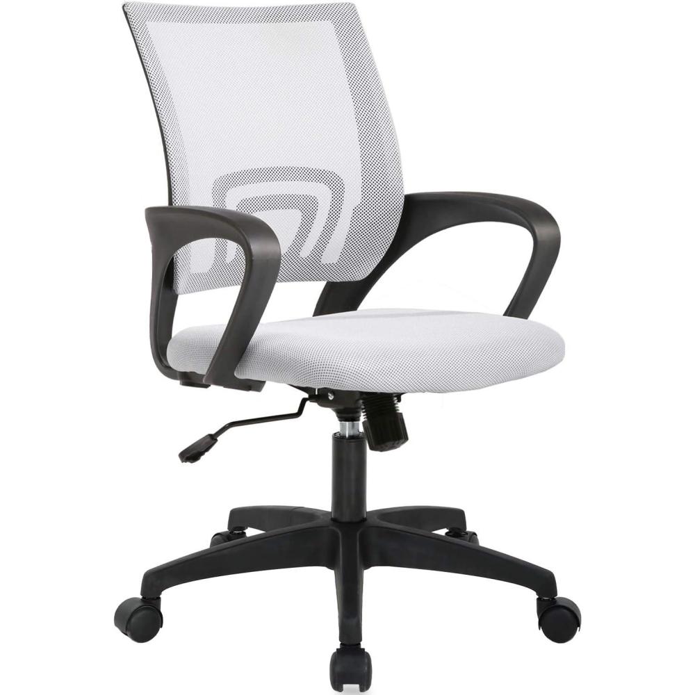 image:imageBestOffice Ergonomic Office Chair MidBack Swivel Desk Chair Breathable Backrest amp Lumbar Support Adjustable Height Sponge Seat Rolling Wheels Black for Adults amp WomenWhite