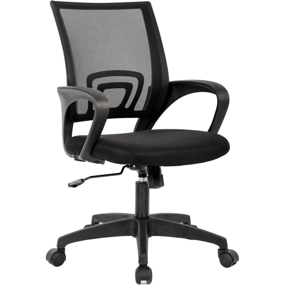 image:imageBestOffice Ergonomic Office Chair MidBack Swivel Desk Chair Breathable Backrest amp Lumbar Support Adjustable Height Sponge Seat Rolling Wheels Black for Adults amp WomenBlack