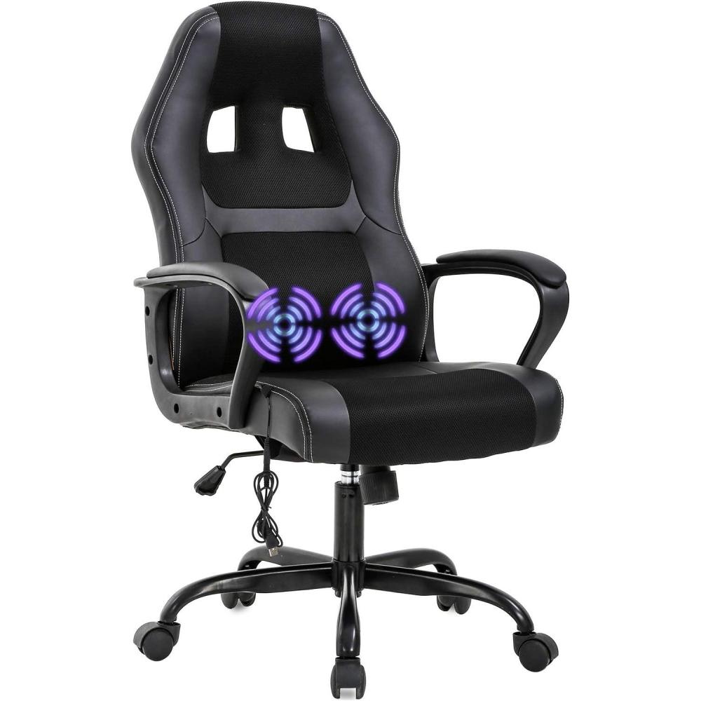 image:imageBestOffice Adjustable Ergonomic Gaming Chair PU Leather Office Desk Chair with Massage Lumbar Support Headrest amp Rolling Swivel for Adults BlackBlack