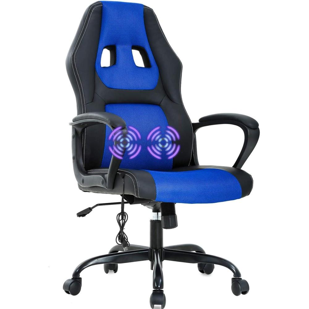 image:imageBestOffice Adjustable Ergonomic Gaming Chair PU Leather Office Desk Chair with Massage Lumbar Support Headrest amp Rolling Swivel for Adults BlackBlue