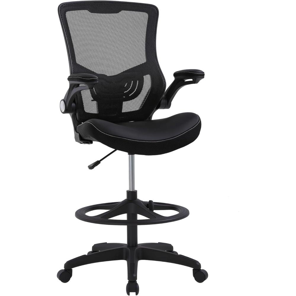 image:imageBestOffice Drafting Chair Ergonomic Tall Office Chair Standing Desk Chair with Flip Up Arms Foot Rest Back Support Adjustable Height Mesh Drafting Stool BlackDark Black