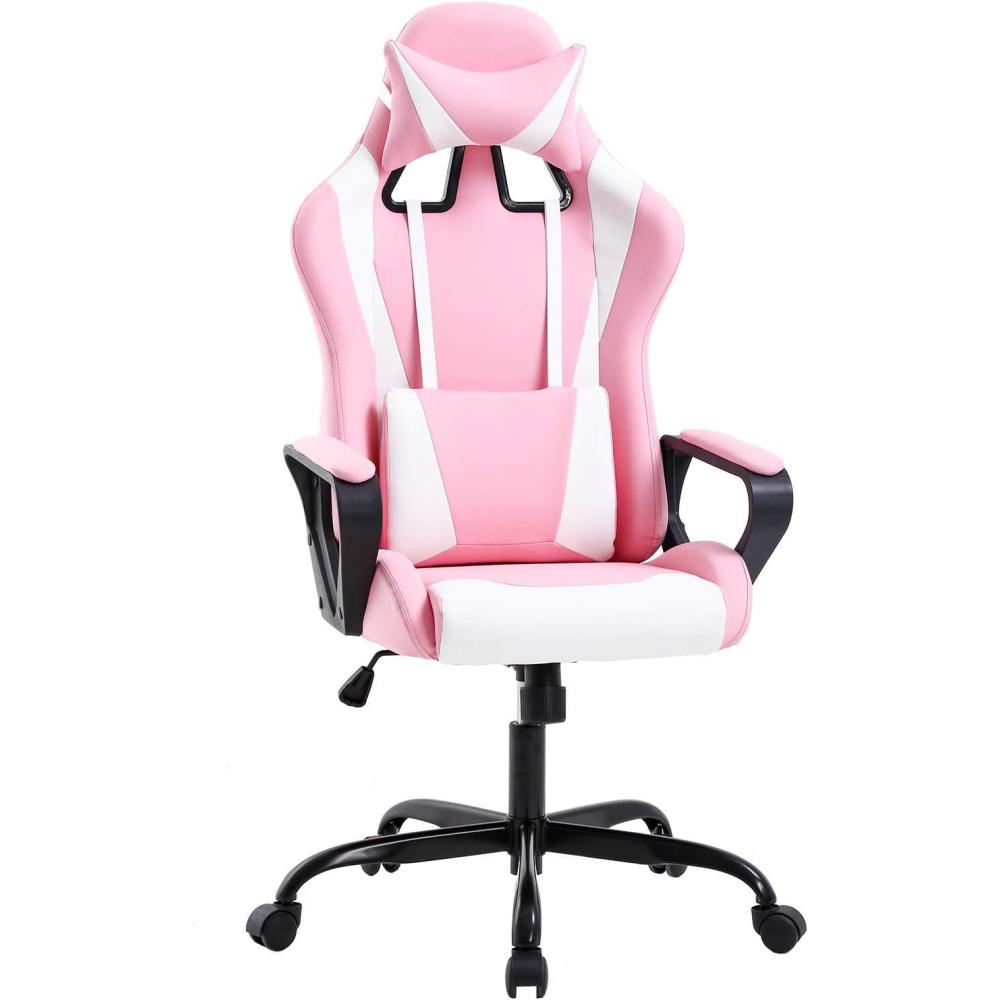 image:imageBestOffice HighBack Gaming Chair PC Office Chair Computer Racing Chair PU Desk Task Chair Ergonomic Executive Swivel Rolling Chair with Lumbar Support for Back Pain Women MenWhitePink