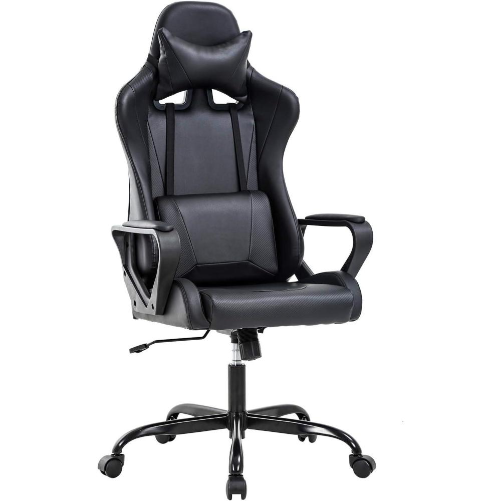 image:imageBestOffice HighBack Gaming Chair PC Office Chair Computer Racing Chair PU Desk Task Chair Ergonomic Executive Swivel Rolling Chair with Lumbar Support for Back Pain Women MenWhiteBlack
