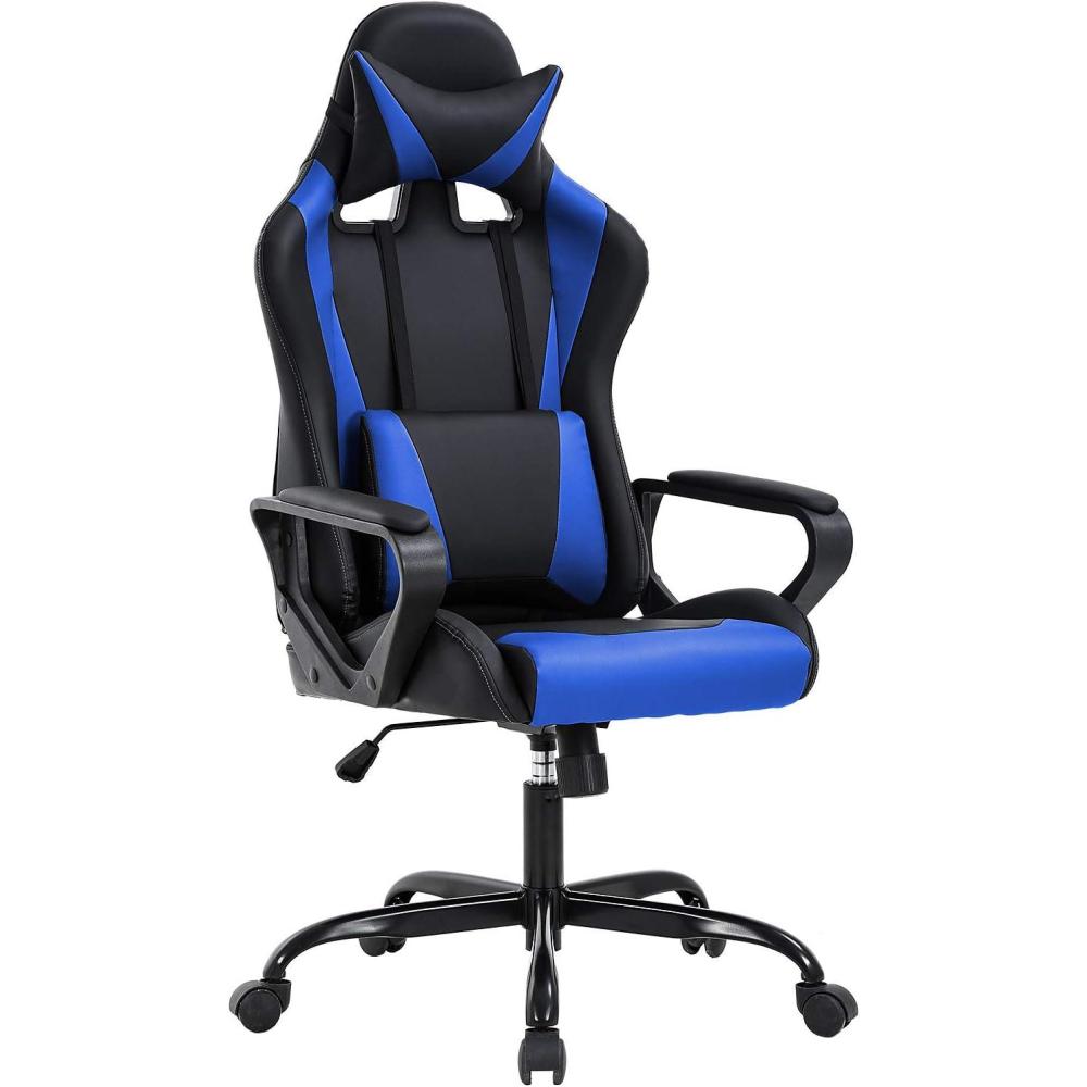 image:imageBestOffice HighBack Gaming Chair PC Office Chair Computer Racing Chair PU Desk Task Chair Ergonomic Executive Swivel Rolling Chair with Lumbar Support for Back Pain Women MenWhiteBlue