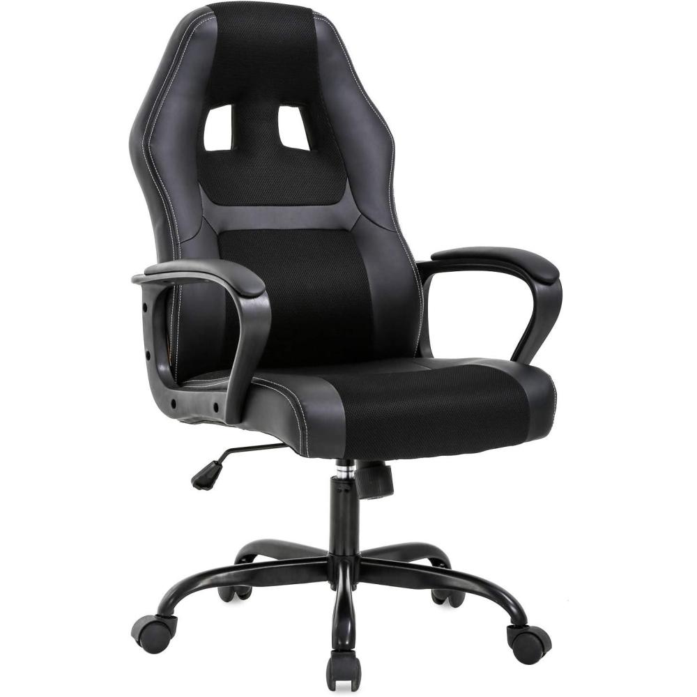 image:imageBestOffice Office Chair PC Gaming Chair Cheap Desk Chair Ergonomic PU Leather Executive Computer Chair Lumbar Support for Women Men BlackBlack