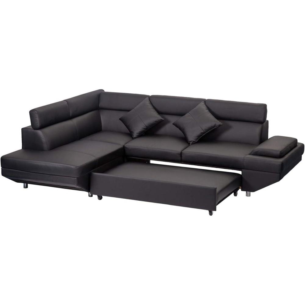 image:imageFDW Sofa Sectional Sofa 2 Piece Modern Contemporary for Living Room Futon Sofa Bed Couches and Sofas Sleeper Sofa Modern Sofa Corner Sofa Faux Leather QueenBlack