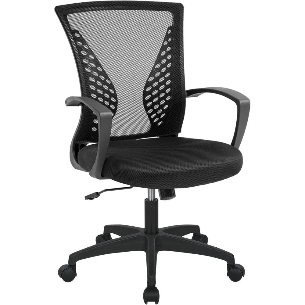 image:imageOffice Computer Mesh Chair Ergonomic Mid Back Swivel Rolling Desk Chair with Armrest Height Adjustable Lumbar Support x Black