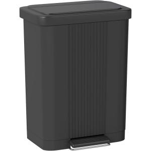 13 Gallon/50 L Garbage Can Kitchen Trash Can with Lid for Office Bedroom Bathroom Step Trash Bin Fingerprint-Proof Brushed Stainless Steel 13 Gallon / 50 Liter(Plastic Black)
