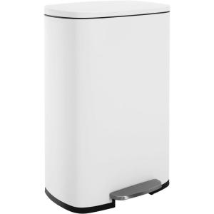 13 Gallon/50 L Garbage Can Kitchen Trash Can with Lid for Office Bedroom Bathroom Step Trash Bin Fingerprint-Proof Brushed Stainless Steel 13 Gallon / 50 Liter(White)