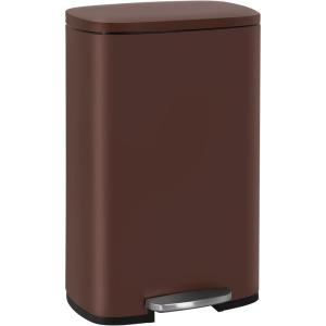 13 Gallon/50 L Garbage Can Kitchen Trash Can with Lid for Office Bedroom Bathroom Step Trash Bin Fingerprint-Proof Brushed Stainless Steel 13 Gallon / 50 Liter(Brown)