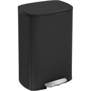 13 Gallon/50 L Garbage Can Kitchen Trash Can with Lid for Office Bedroom Bathroom Step Trash Bin Fingerprint-Proof Brushed Stainless Steel 13 Gallon / 50 Liter(Black)