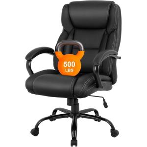 BestMassage Big and Tall Office Chair 500lbs Cheap Desk High Back PU Executive Ergonomic Computer Chair with Lumbar Support Headrest Swivel for Women Men Adults,Black(Black)