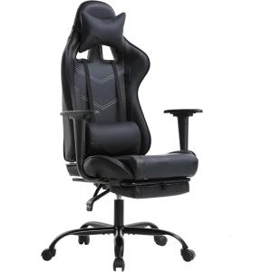 BestOffice | Ergonomic Gaming Chair | White | Reclining Computer Chair with Lumbar Support, Headrest Pillow, Adjustable Footrests | 360 Swivel with Heavy Duty Wheels | for Home & Office(Black)
