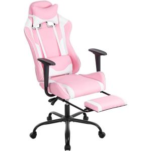 BestOffice | Ergonomic Gaming Chair | White | Reclining Computer Chair with Lumbar Support, Headrest Pillow, Adjustable Footrests | 360 Swivel with Heavy Duty Wheels | for Home & Office(Pink)