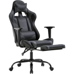 BestOffice | Ergonomic Gaming Chair | White | Reclining Computer Chair with Lumbar Support, Headrest Pillow, Adjustable Footrests | 360 Swivel with Heavy Duty Wheels | for Home & Office(Grey)