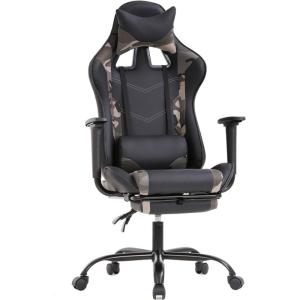 BestOffice | Ergonomic Gaming Chair | White | Reclining Computer Chair with Lumbar Support, Headrest Pillow, Adjustable Footrests | 360 Swivel with Heavy Duty Wheels | for Home & Office(Camo)