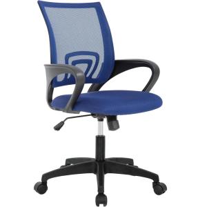 BestOffice | Ergonomic Office Chair | Mid-Back Swivel Desk Chair | Breathable Backrest & Lumbar Support | Adjustable Height | Sponge Seat | Rolling Wheels | Black | for Adults & Women(Dark Blue)