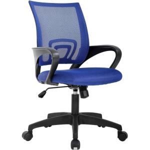 BestOffice | Ergonomic Office Chair | Mid-Back Swivel Desk Chair | Breathable Backrest & Lumbar Support | Adjustable Height | Sponge Seat | Rolling Wheels | Black | for Adults & Women(Blue)