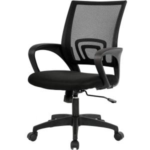 BestOffice | Ergonomic Office Chair | Mid-Back Swivel Desk Chair | Breathable Backrest & Lumbar Support | Adjustable Height | Sponge Seat | Rolling Wheels | Black | for Adults & Women(Dark Black)