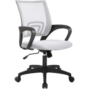 BestOffice | Ergonomic Office Chair | Mid-Back Swivel Desk Chair | Breathable Backrest & Lumbar Support | Adjustable Height | Sponge Seat | Rolling Wheels | Black | for Adults & Women(White)