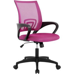 BestOffice | Ergonomic Office Chair | Mid-Back Swivel Desk Chair | Breathable Backrest & Lumbar Support | Adjustable Height | Sponge Seat | Rolling Wheels | Black | for Adults & Women(Peach Pink)