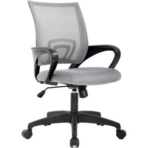 BestOffice | Ergonomic Office Chair | Mid-Back Swivel Desk Chair | Breathable Backrest & Lumbar Support | Adjustable Height | Sponge Seat | Rolling Wheels | Black | for Adults & Women(Grey)