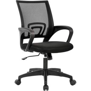 BestOffice | Ergonomic Office Chair | Mid-Back Swivel Desk Chair | Breathable Backrest & Lumbar Support | Adjustable Height | Sponge Seat | Rolling Wheels | Black | for Adults & Women(Black)