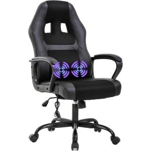 BestOffice Adjustable Ergonomic Gaming Chair – PU Leather Office Desk Chair with Massage, Lumbar Support, Headrest & Rolling Swivel for Adults (Black)(Black)