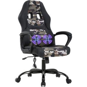 BestOffice Adjustable Ergonomic Gaming Chair – PU Leather Office Desk Chair with Massage, Lumbar Support, Headrest & Rolling Swivel for Adults (Black)(Camo)
