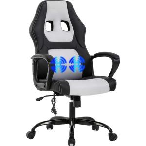 BestOffice Adjustable Ergonomic Gaming Chair – PU Leather Office Desk Chair with Massage, Lumbar Support, Headrest & Rolling Swivel for Adults (Black)(White)