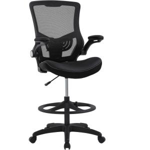 BestOffice Drafting Chair Ergonomic Tall Office Chair Standing Desk Chair with Flip Up Arms Foot Rest Back Support Adjustable Height Mesh Drafting Stool, Black(Dark Black)