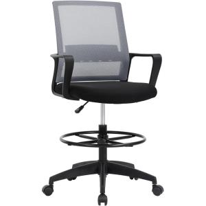BestOffice Drafting Chair Tall Office Chair Adjustable Swivel Rolling Mesh Height with Lumbar Support Arms Footrest Mid Back for Adults Standing Desk Drafting Stool(Black)(Ashy)