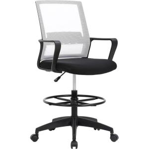 BestOffice Drafting Chair Tall Office Chair Adjustable Swivel Rolling Mesh Height with Lumbar Support Arms Footrest Mid Back for Adults Standing Desk Drafting Stool(Black)(Beige)