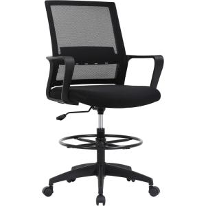 BestOffice Drafting Chair Tall Office Chair Adjustable Swivel Rolling Mesh Height with Lumbar Support Arms Footrest Mid Back for Adults Standing Desk Drafting Stool(Black)(Black)