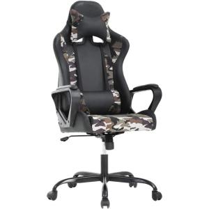 BestOffice High-Back Gaming Chair PC Office Chair Computer Racing Chair PU Desk Task Chair Ergonomic Executive Swivel Rolling Chair with Lumbar Support for Back Pain Women, Men,White(Camo)